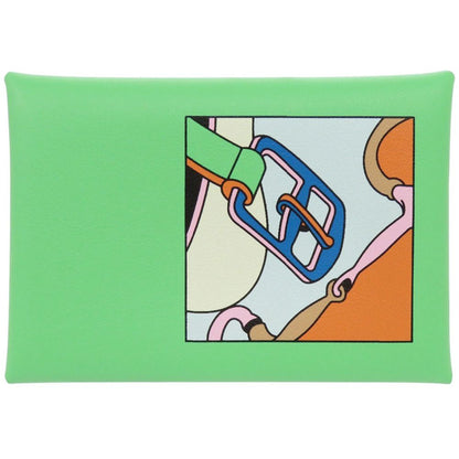 Hermes Calvi Duo Selle en Desordres Swift Vert Comic Silver Coin Case Wallet — view 3