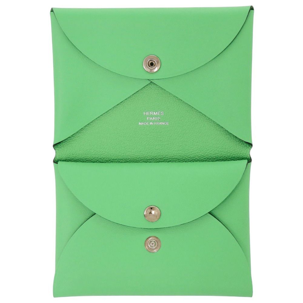 Hermes Calvi Duo Selle en Desordres Swift Vert Comic Silver Coin Case Wallet — view 5