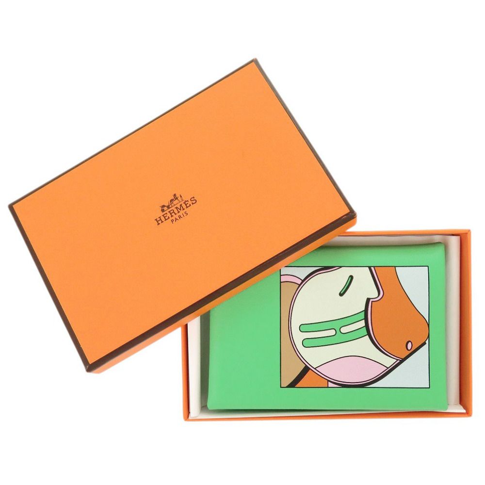 Hermes Calvi Duo Selle en Desordres Swift Vert Comic Silver Coin Case Wallet — view 2