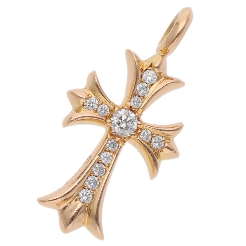 Chrome Hearts 22k Tny Crsf P Dmnd Tiny Fat Cross Pave Diamond Pendant Gold