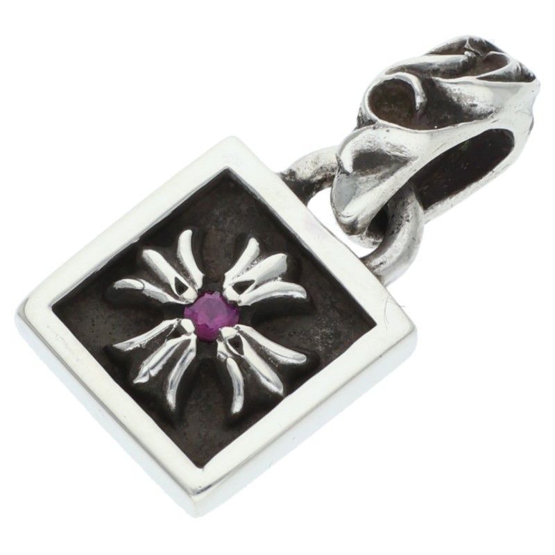 Chrome Hearts Framed CH Plus Saffiano Charm Silver Necklace Top