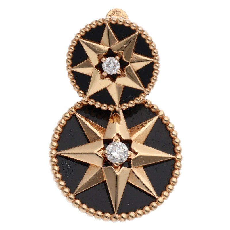 Dior Rose Des Vents 18k Pink Gold Diamond Onyx Earrings