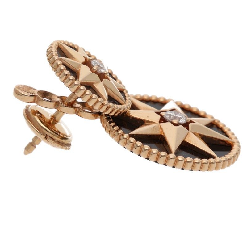 Dior Rose Des Vents 18k Pink Gold Diamond Onyx Earrings — view 5