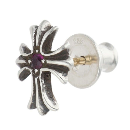 Chrome Hearts No2 CH Pls Crs CH Cross Stud 1 Saffiano 1 Pink Silver Earrings