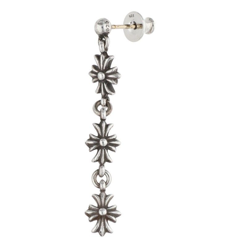 Chrome Hearts Tiny CH Pls 3 Ech Plus 3 Drop Silver Earrings