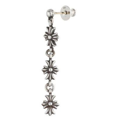 Chrome Hearts Tiny CH Pls 3 Ech Plus 3 Drop Silver Earrings