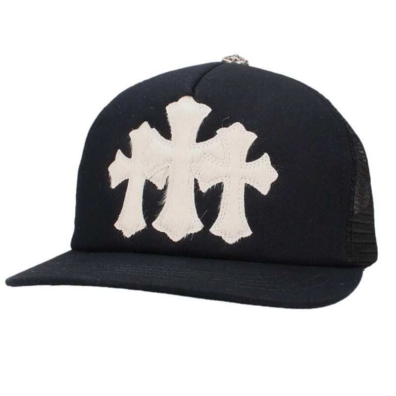 Chrome Hearts Trucker Cap Truck Khaki Cemetery Calf Hair Leather Patch Mesh Cap