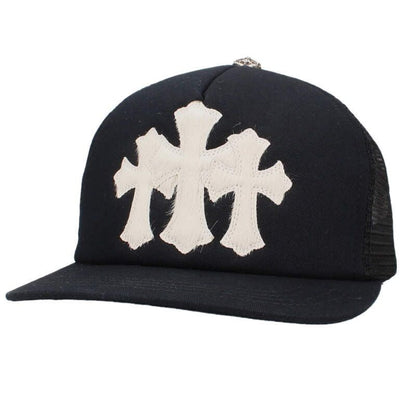 Chrome Hearts Trucker Cap Truck Khaki Cemetery Calf Hair Leather Patch Mesh Cap