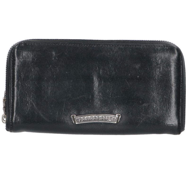 Chrome Hearts Rec Zip Plane Round Zip Plain Leather Wallet