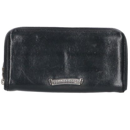 Chrome Hearts Rec Zip Plane Round Zip Plain Leather Wallet
