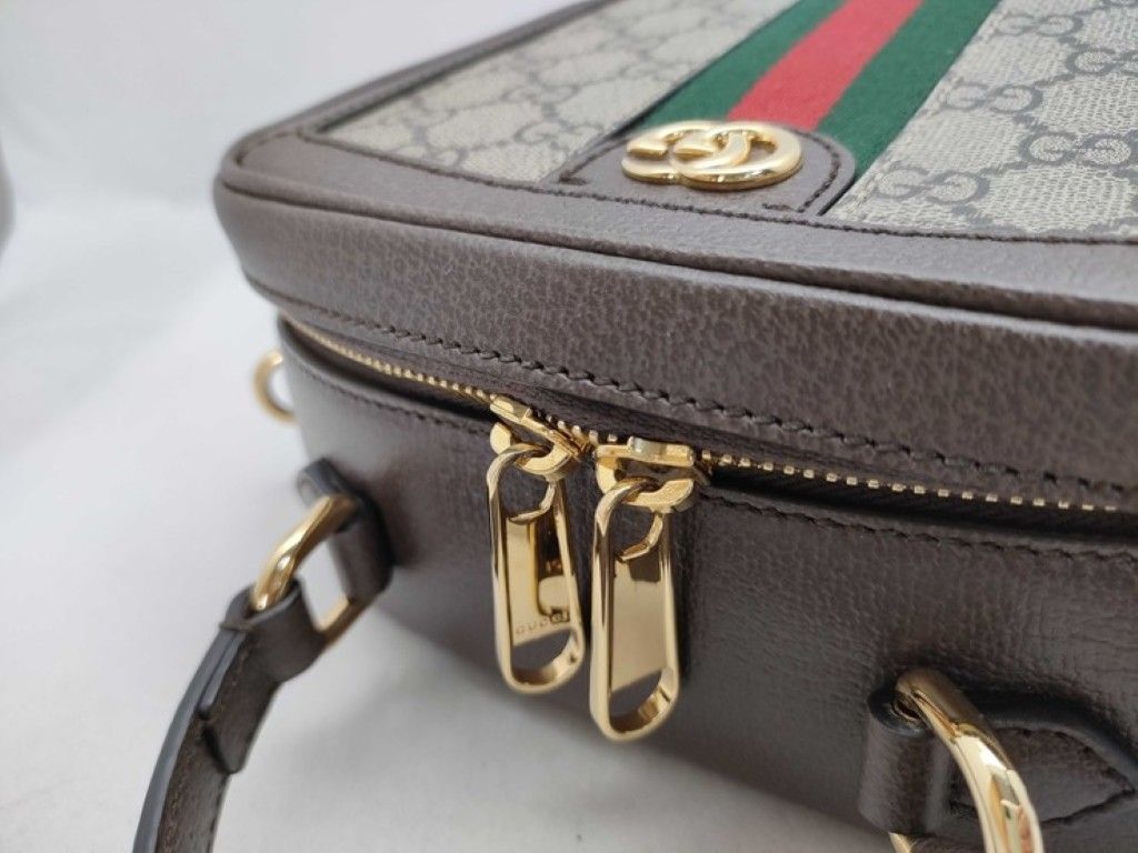 Gucci Ophidia Beige Brown GG Supreme Canvas 2-Way Shoulder Bag Top Handle Gold — view 7