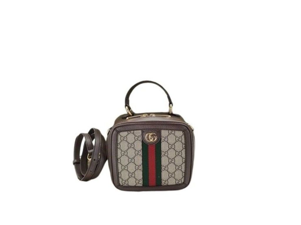 Gucci Ophidia Beige Brown GG Supreme Canvas 2-Way Shoulder Bag Top Handle Gold