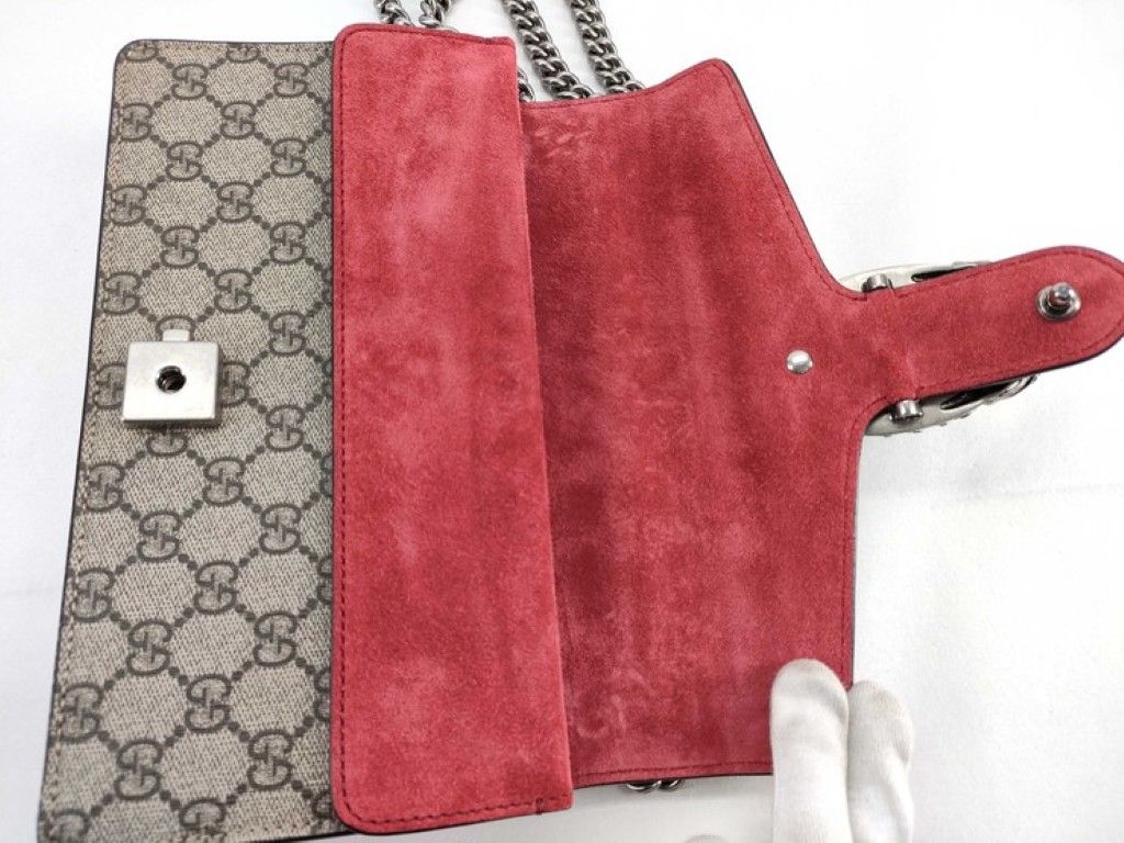Gucci Shoulder Bag Dionysus Beige Red GG Supreme Canvas Chain Silver — view 8