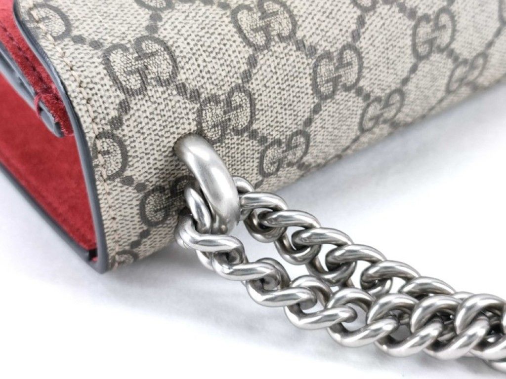 Gucci Shoulder Bag Dionysus Beige Red GG Supreme Canvas Chain Silver — view 5