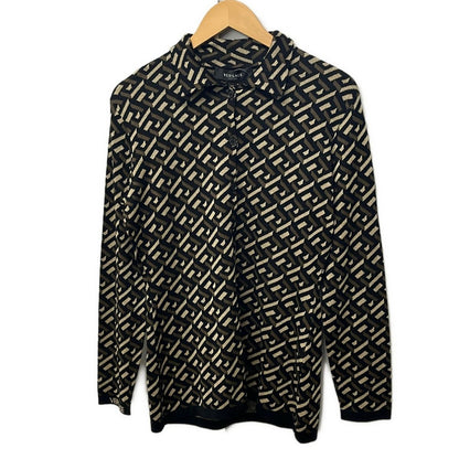 Versace Cardigan 40 M Black Dark Brown Beige Long Sleeve Silk