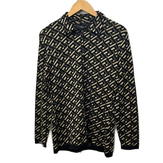Versace Cardigan 40 M Black Dark Brown Beige Long Sleeve Silk