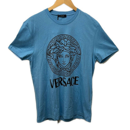 Versace Short Sleeve T-Shirt L Light Blue Black Crew Neck Medusa