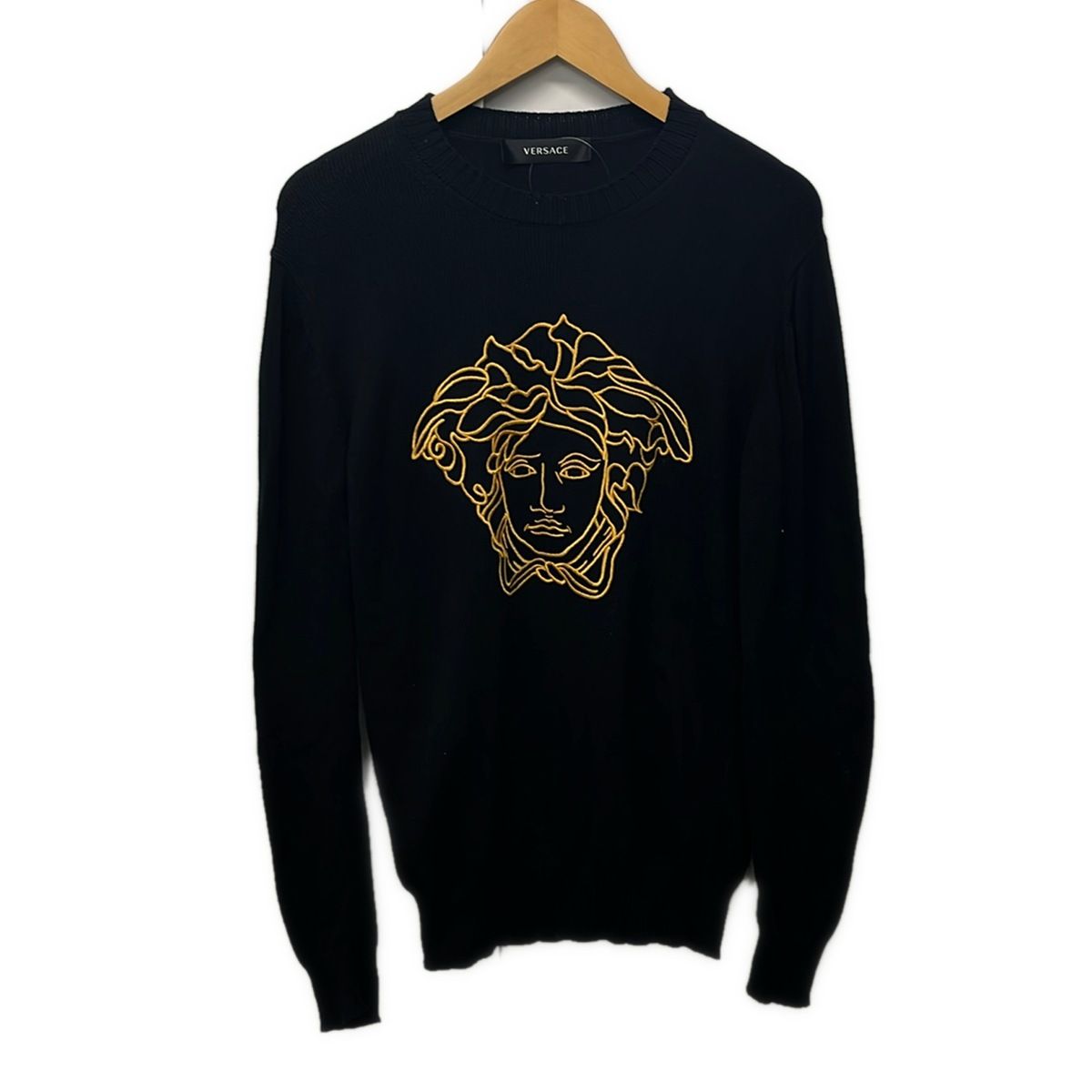 Versace Long Sleeve Sweater 46 XL Black Yellow Embroidery Medusa