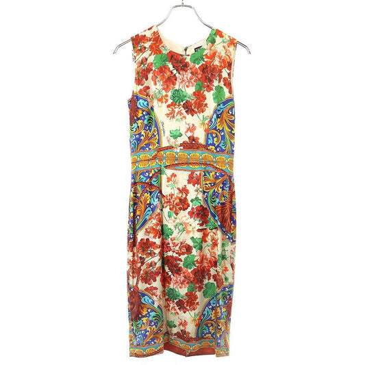Dolce & Gabbana Flower Majolica Silk Dress Red 40