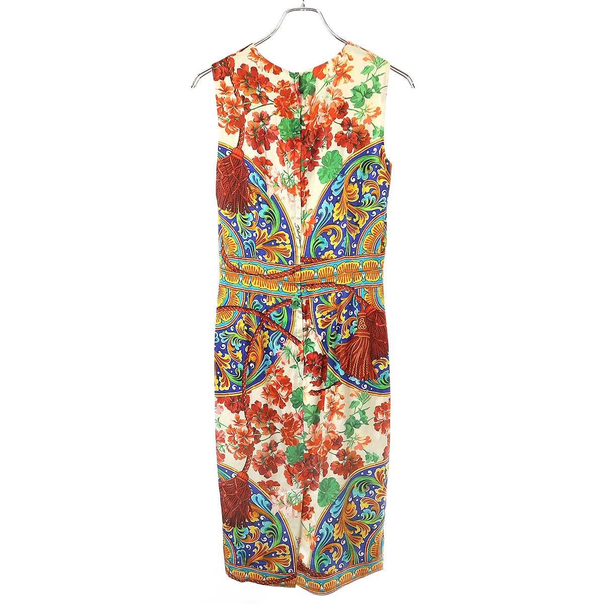 Dolce & Gabbana Flower Majolica Silk Dress Red 40 — view 2