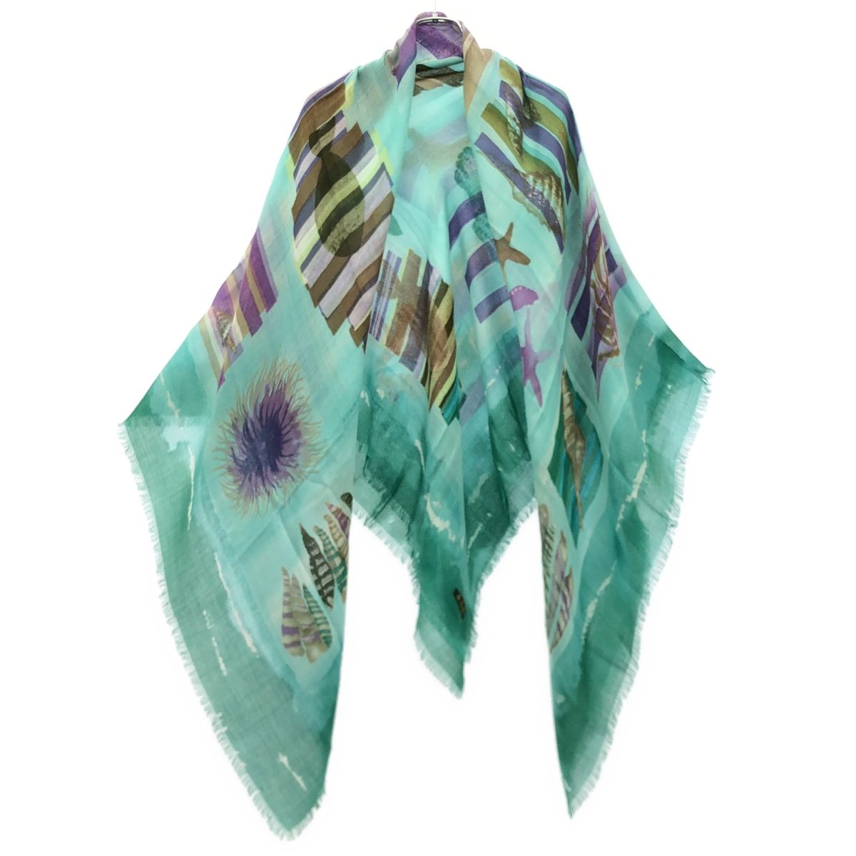 Loro Piana Ocean Print Large Shawl Green Scarf