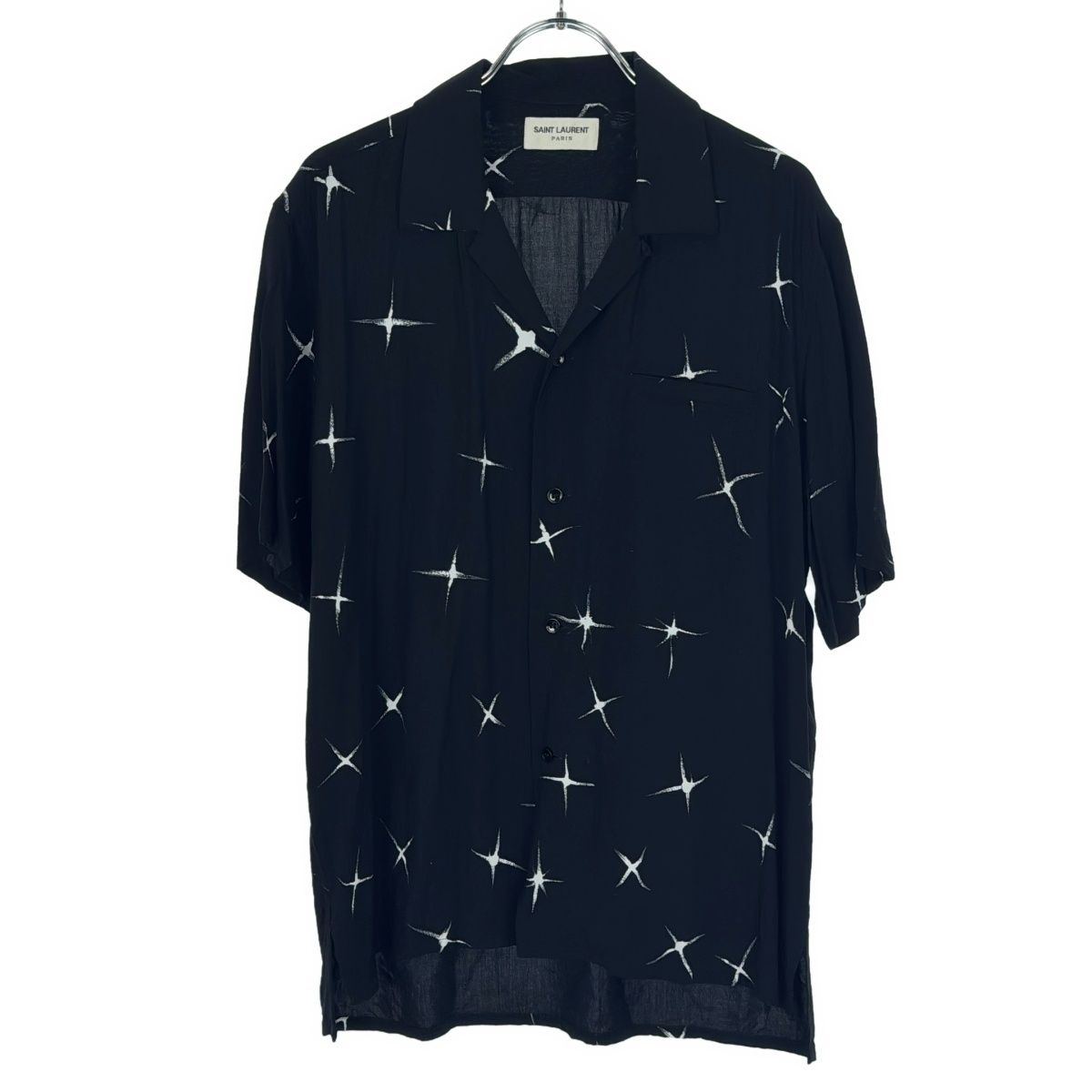 Saint Laurent Paris Shooting Star Short Sleeve Open Collar Shirt Black 37