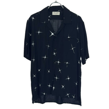 Saint Laurent Paris Shooting Star Short Sleeve Open Collar Shirt Black 37