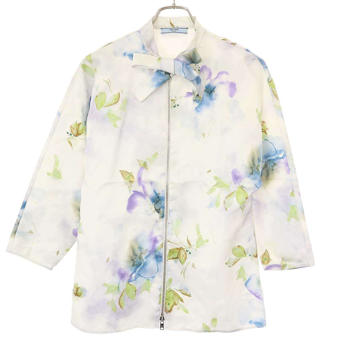 Prada Flower Silk Jacket White 36