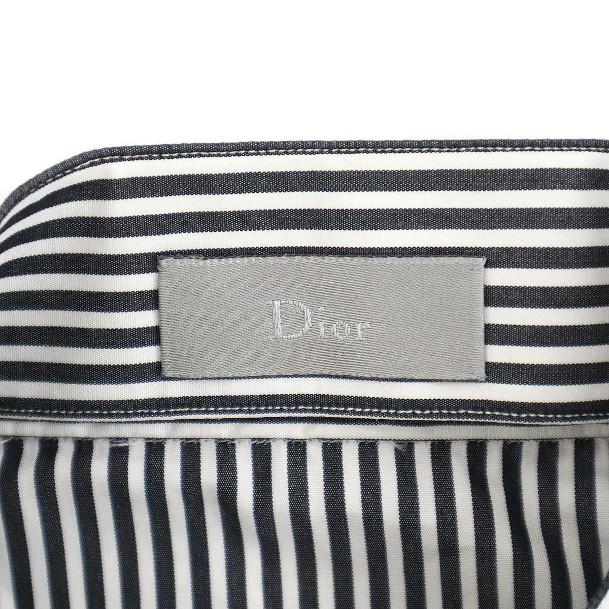 Dior Homme Stand Collar Striped Shirt Black White 39 — view 3