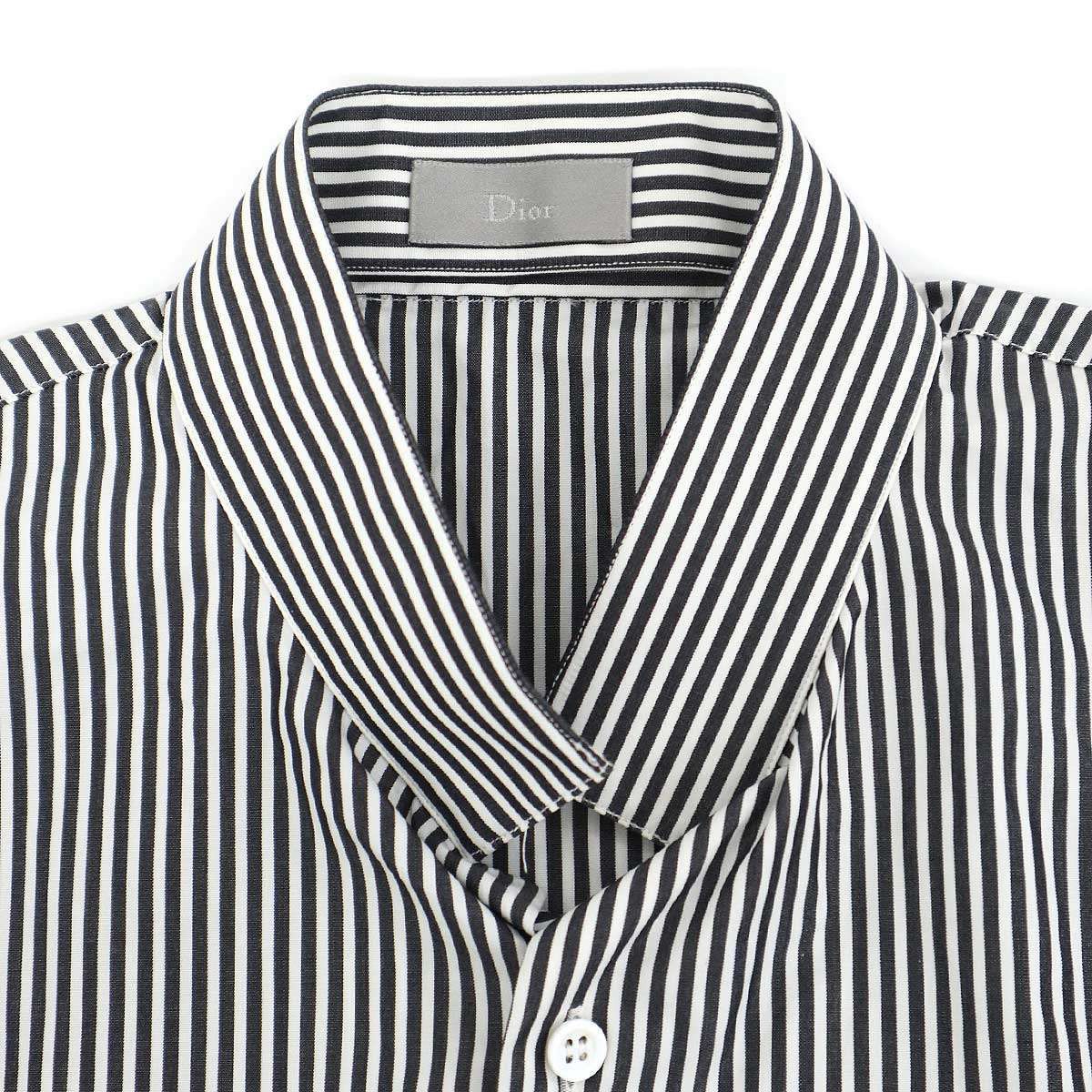 Dior Homme Stand Collar Striped Shirt Black White 39 — view 4