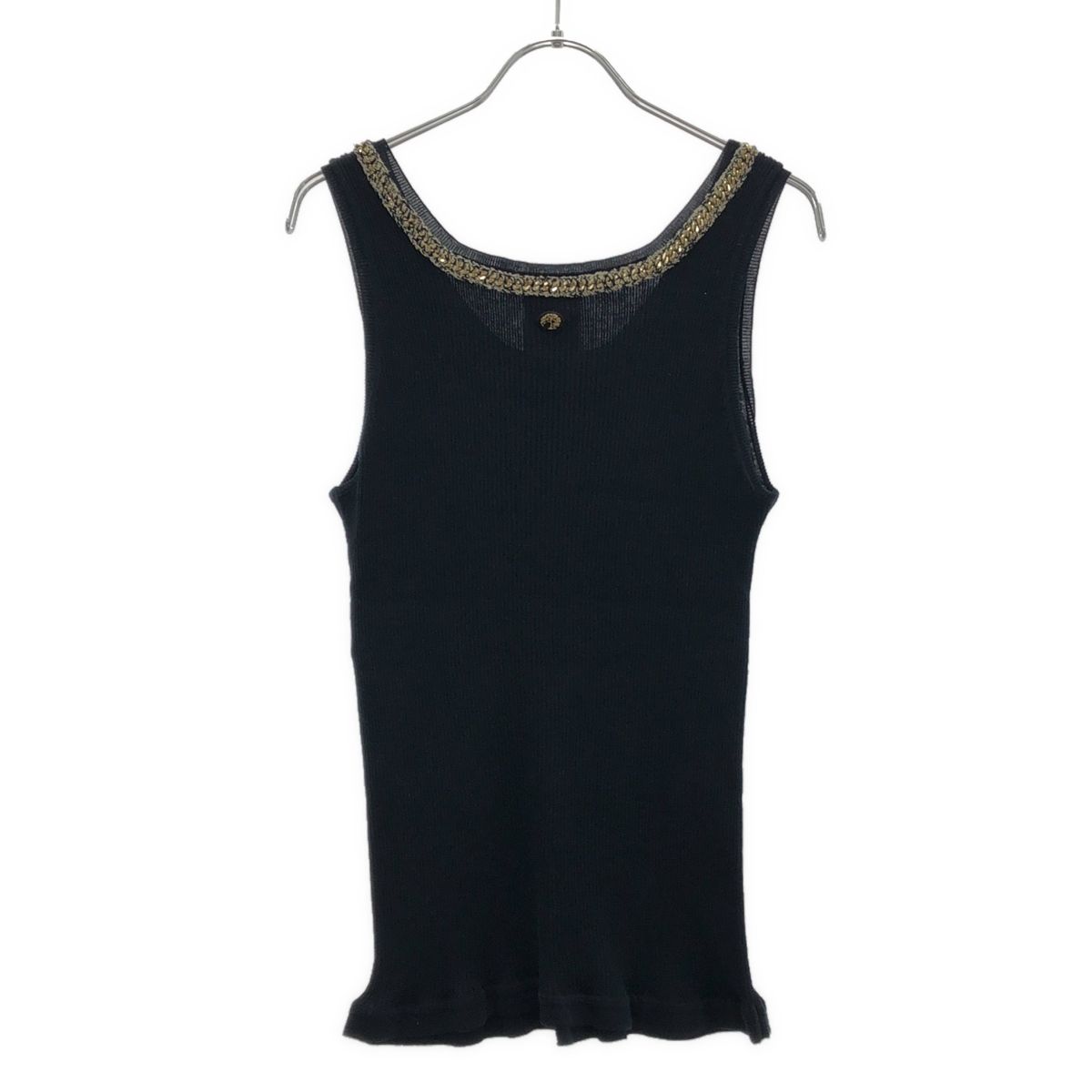 Chanel Chain Tweed Neck Rib Tank Top Black 42 — view 2