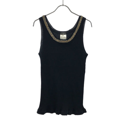 Chanel Chain Tweed Neck Rib Tank Top Black 42