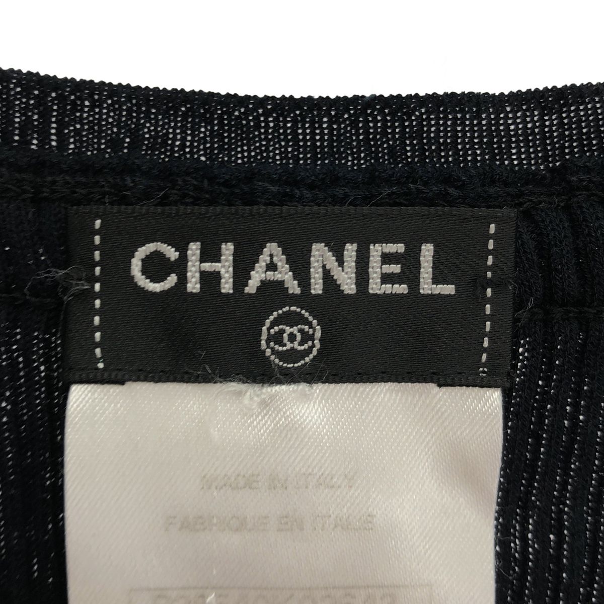 Chanel Chain Tweed Neck Rib Tank Top Black 42 — view 3