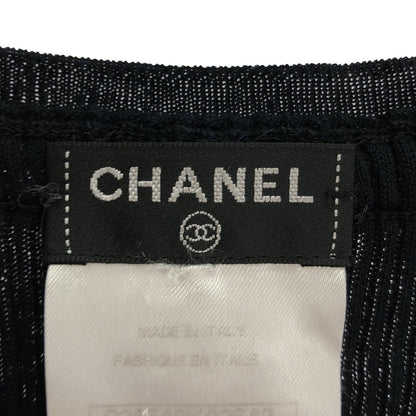 Chanel Chain Tweed Neck Rib Tank Top Black 42 — view 3