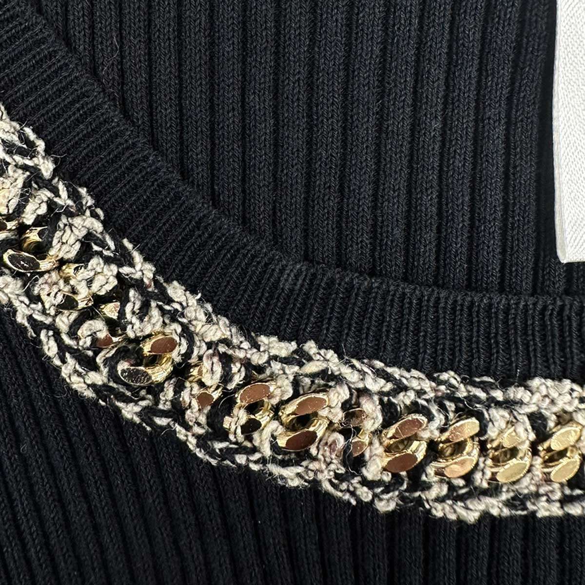 Chanel Chain Tweed Neck Rib Tank Top Black 42 — view 4