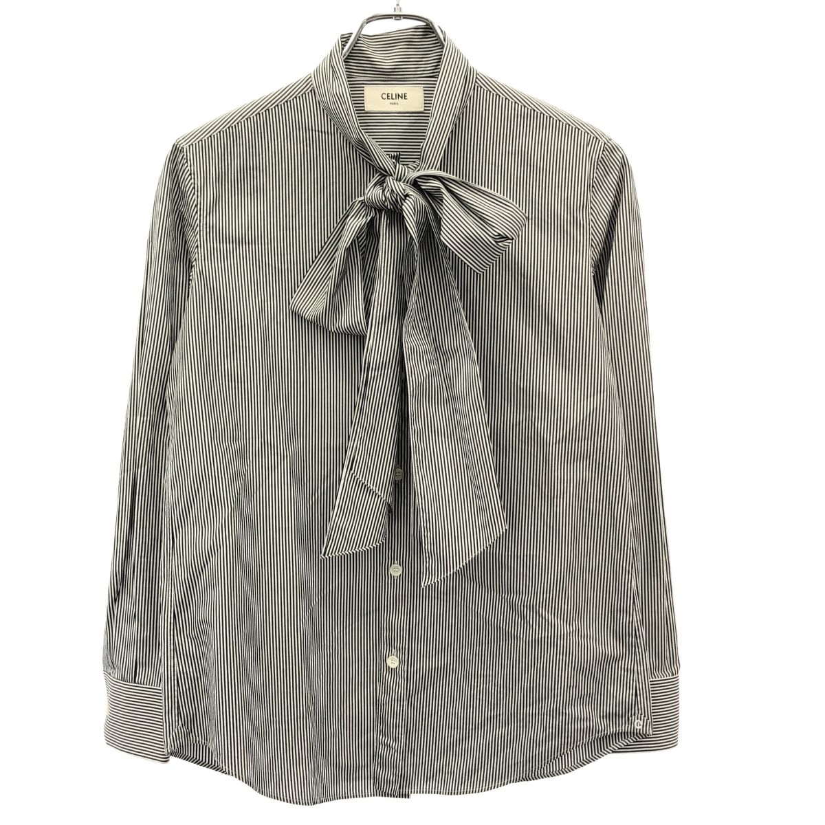 Celine Striped Bowtie Shirt Black White 36