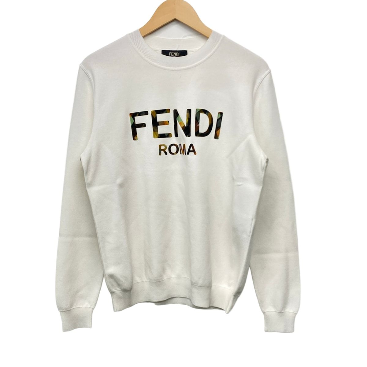 Fendi Long Sleeve Sweater 48 M White Green Multi Crew