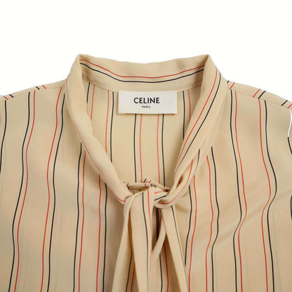 Celine Lavalier Silk Blouse Shirt Beige 36 — view 3