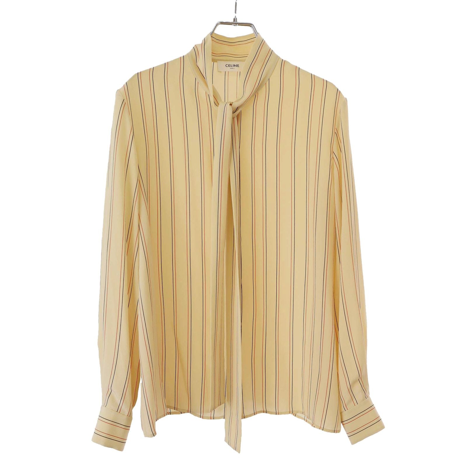 Celine Lavalier Silk Blouse Shirt Beige 36