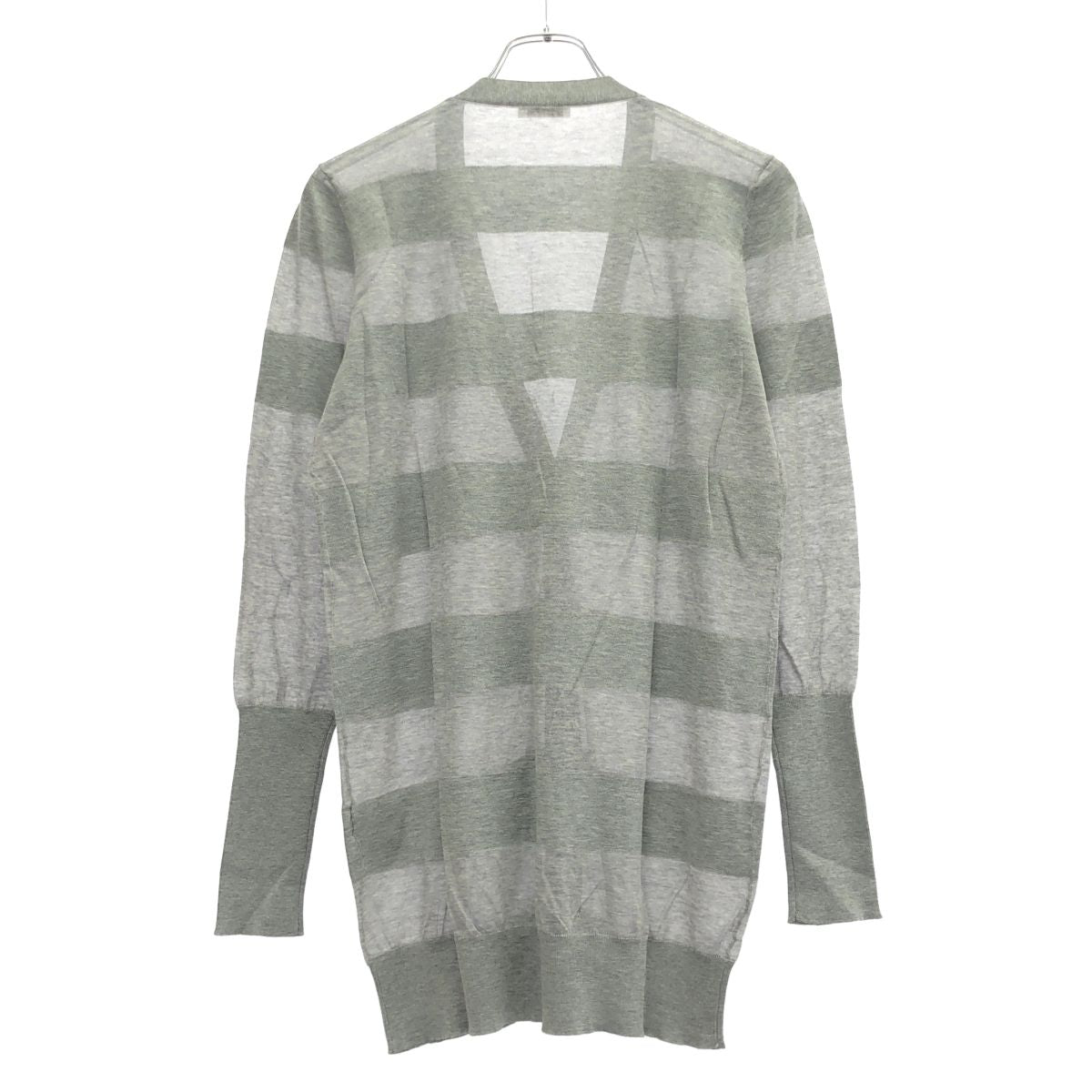 Brunello Cucinelli Long Rib Cotton Border Cardigan Gray 44 — view 2