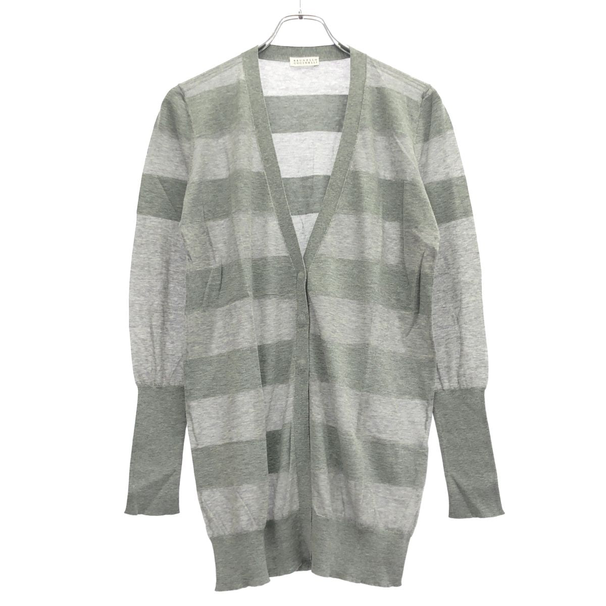 Brunello Cucinelli Long Rib Cotton Border Cardigan Gray 44