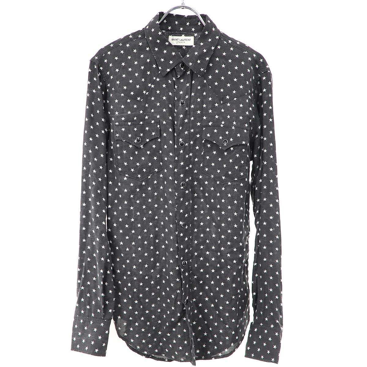 Saint Laurent Paris Star Print Western Shirt Charcoal XS