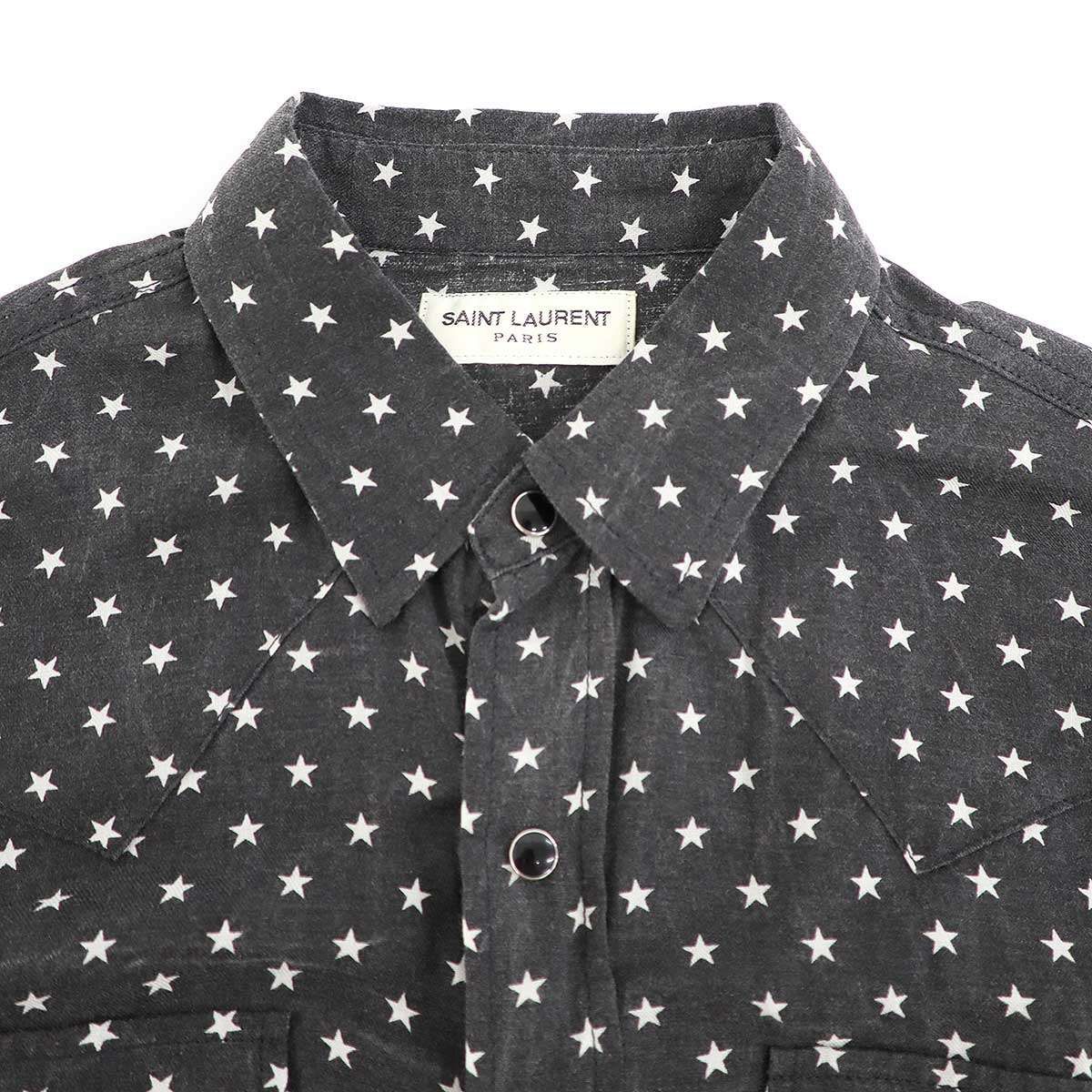 Saint Laurent Paris Star Print Western Shirt Charcoal XS — view 3