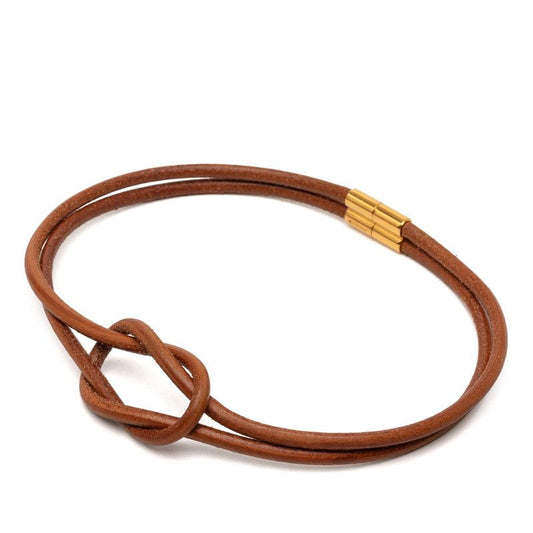 Hermes Heraku Tall Choker Brown Gold Leather 1- Necklace