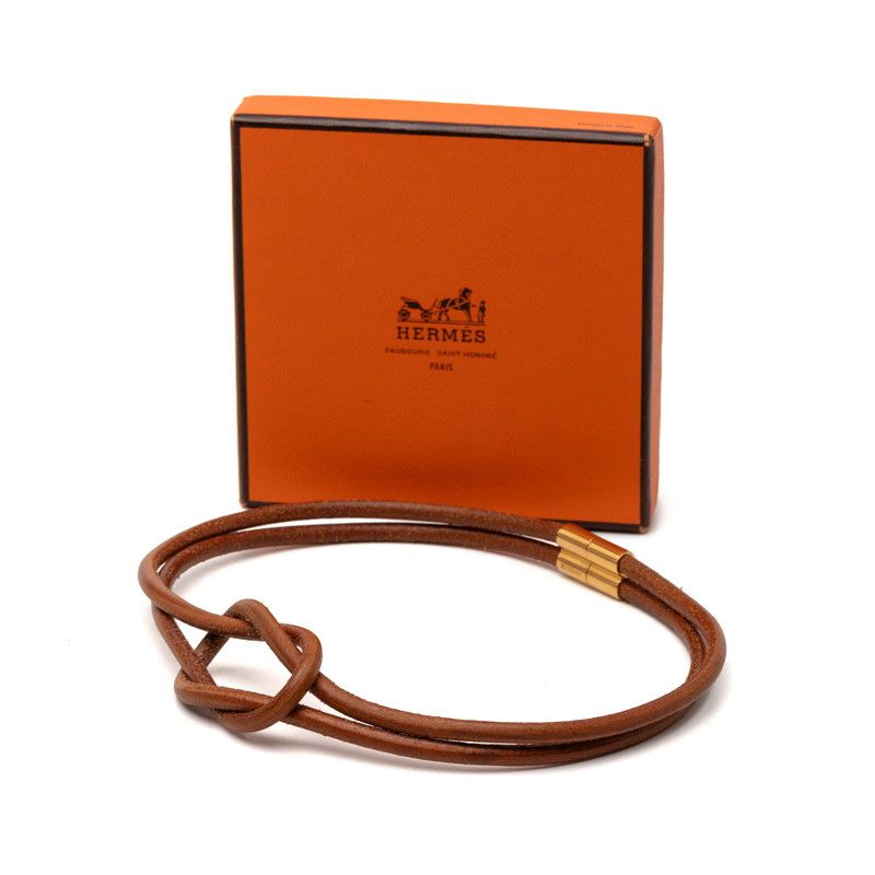 Hermes Heraku Tall Choker Brown Gold Leather 1- Necklace — view 6