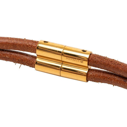 Hermes Heraku Tall Choker Brown Gold Leather 1- Necklace — view 4