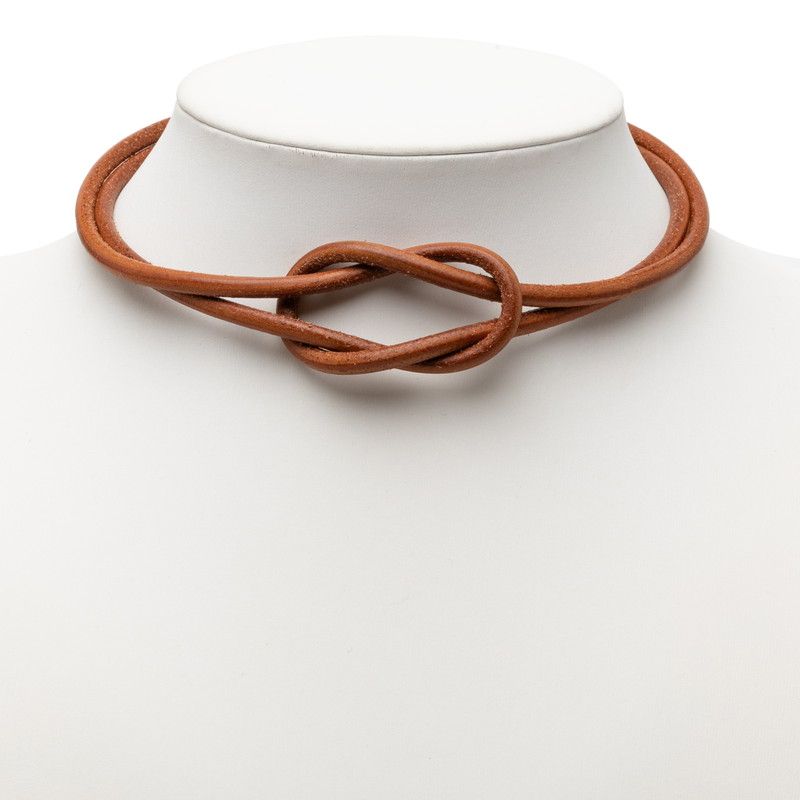Hermes Heraku Tall Choker Brown Gold Leather 1- Necklace — view 5