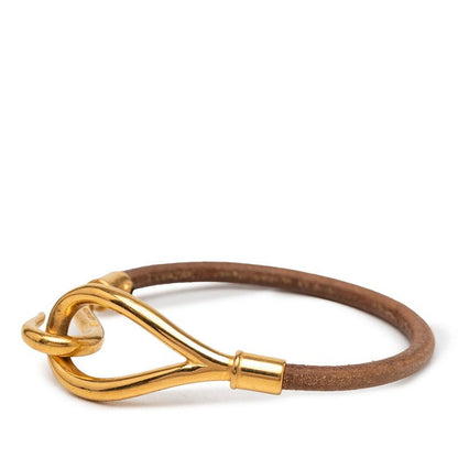 Hermes Jumbo Bracelet Brown Gold Leather Metal — view 2