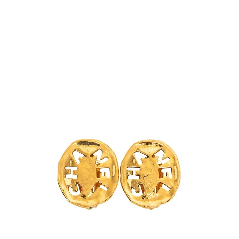 Chanel Plate Logo Earrings Gold Plated
