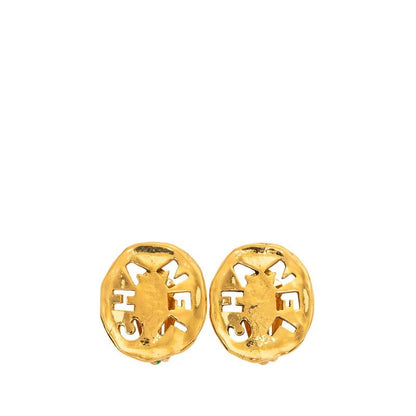 Chanel Plate Logo Earrings Gold Plated